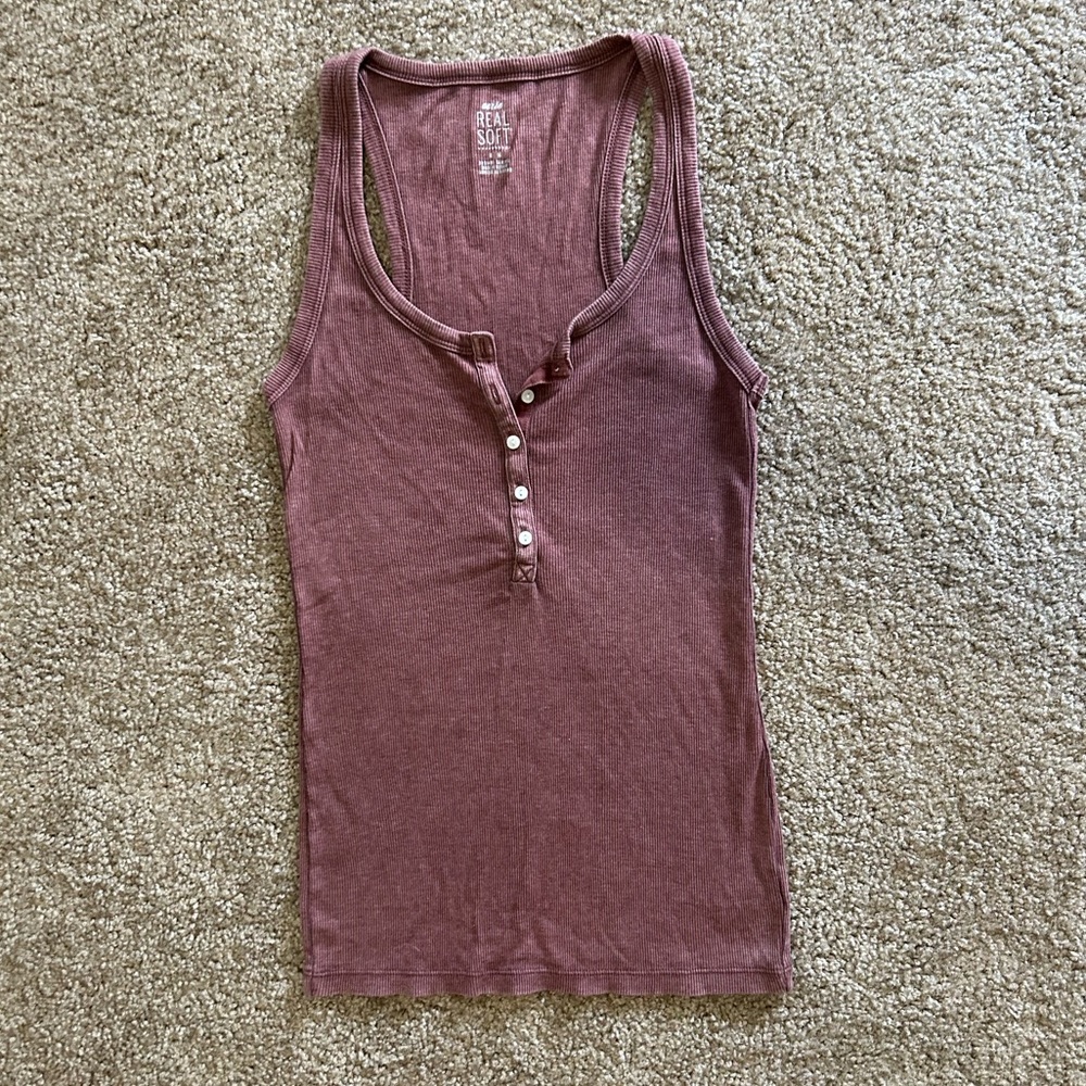 Aerie Maroon Button Up Tank Top
